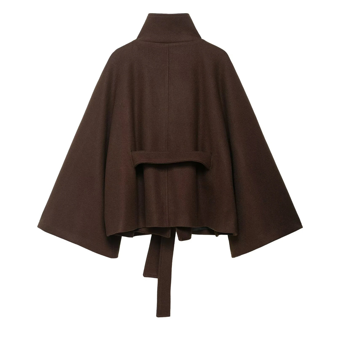 European and American women's autumn and winter new fashionable solid color cape stand collar button belt trench coat