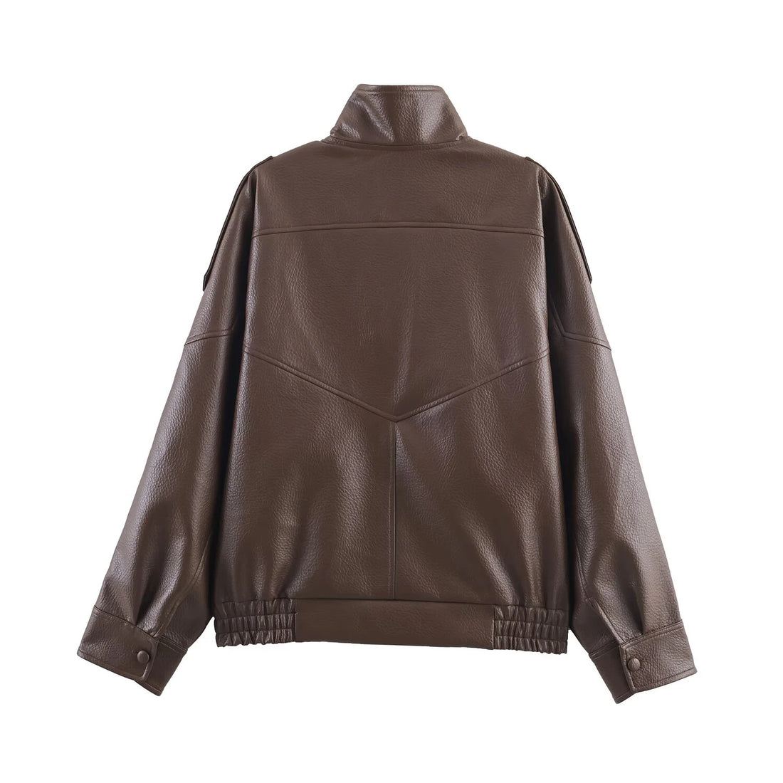 Autumn new women's clothing French motorcycle style standing collar long sleeved imitation leather short jacket jacket