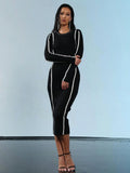 2024 Elegant Women's Hooded Knitted Dress O-neck Long Sleeve Bodycon Midi Sweater Dress Cocktail Evening Club Party Vestidos