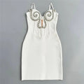New Arrival Women Sleeveless Sexy Strap Shinning Crystal Bodycon Mini Bandage Dress Nightclub Party Girls' Vacation Outfit WHITE