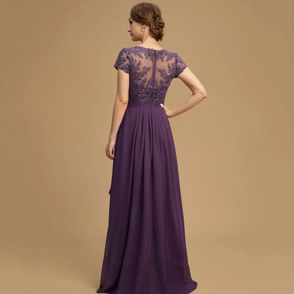 Mother Of The Bride Dress - Evening Gowns V Neck A Line Elegant Bride Party Dress Lace Short Sleeve robes invitée mariage