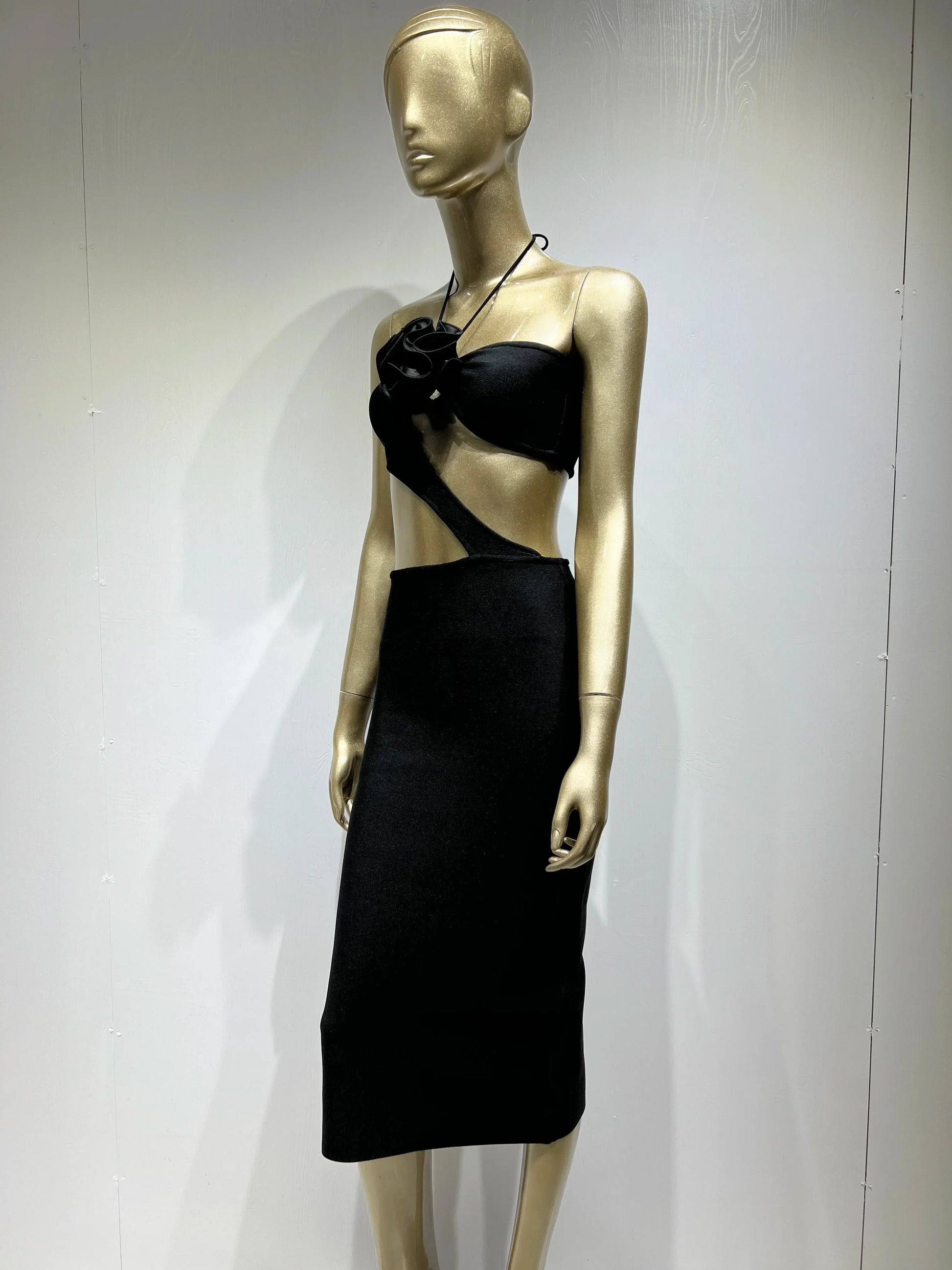 2023 Summer 3D Flower Sexy Hollow Out Sleeveless Bodycon Black Long Dress Fashion's Sexy Woman Party Outfit Beach Party Vestido