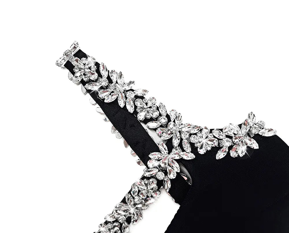 2024 Sexy Women'S Heavy-Duty Nail Bead Rhinestone Bandage Dress, One Shoulder Sleeveless Bodycon Hollow Out Backless Mini Dress