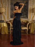Women Sexy Strapless Ruffle Slim Maxi Dress for cummerbund Elegant Sleeveless Lady Evening Party Gowns Female Robes