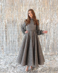 Modest Shiny Sequins Glitter Fabric Prom Dress Long Puffy Sleeves A-Line vestidos de fiesta Elegant فستان حفلات الزفاف as pic