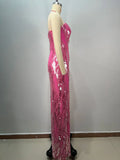 2025 Women'S Light Luxury Sequin Design Long Dress Strapless Sleeveless Bodycon Backless Sexy Maxi Dress Evening Party Vestidos