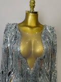 Flashing Sequins Tassels Sexy See-Through Sheath Bodysuit Evening Party Nightclub Dancer Stage Perfprmance Costume