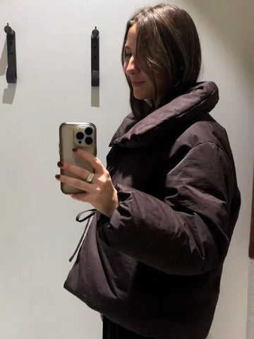 Women's Winter Coats Long Sleeve Stand Collar Zipper Lace Up Padded Jacket Autumn 2025 Female Warm Fashion Chic Ladies Outerwear