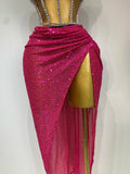 Women Sparkly Rhinestones Sequins Sexy Mesh Two Piece Set Evening Birthday Party Dress Nightclub Stage Performance Costumes