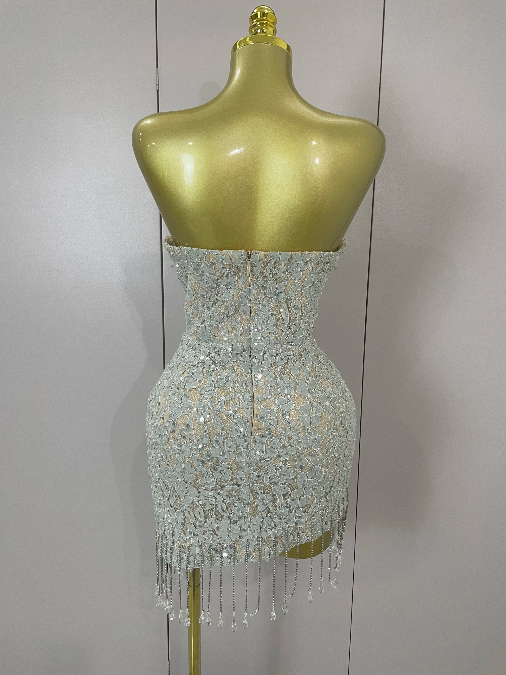 Luxury Sparkle Diamond Tassel Halter Cocktail Dress Women Elegant Evening Formal Gowns Wedding Party Dresses Stage Costumes