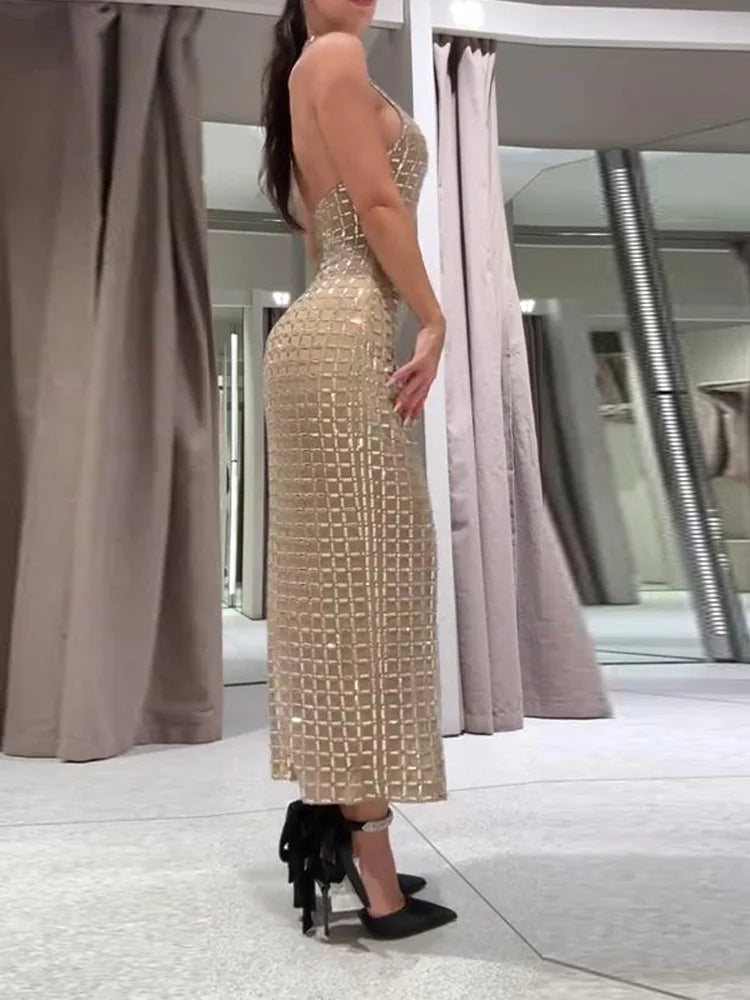 Women's Evening Dresses Halter Sleeveless Long Dress Elegant Female Turtleneck Sleeveless Waist Cinching Slim Partywear New Robe