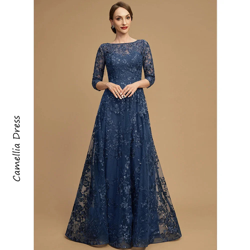 Mother Of The Bride Dress - A-line Evening Scoop Illusion Dress Elegant And Pretty Women's Dresses Lace Sequins Mother of the Bride Dresses Vestido As Picture