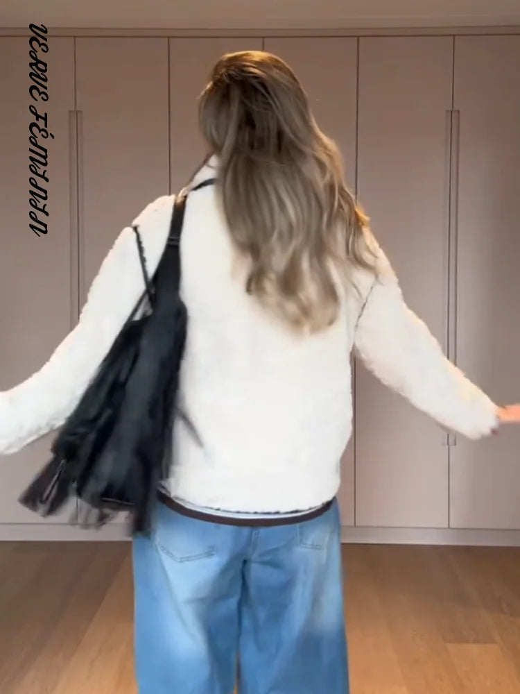 Sweet Panelled Loose Women's Bomber Jacket Turn-down Collar Full Sleeve Single Breasted Loose Coats Fashion Ladies Outerwear New