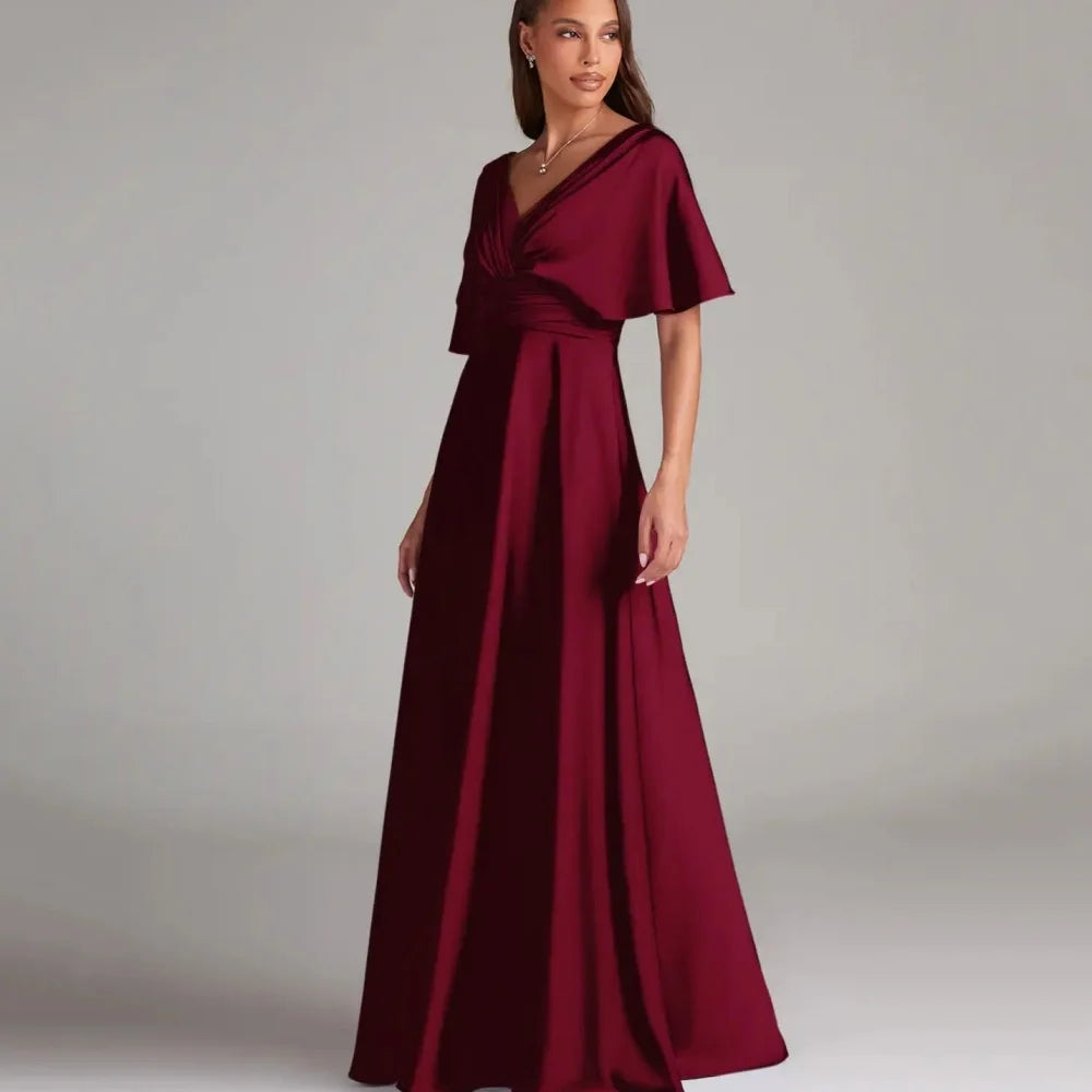 Mother Of The Bride Dress - Formal Customized Elegant Mother of Dresses Short Sleeve Evening Gowns Applique A Line Bride Party Dress robes invitée mariage