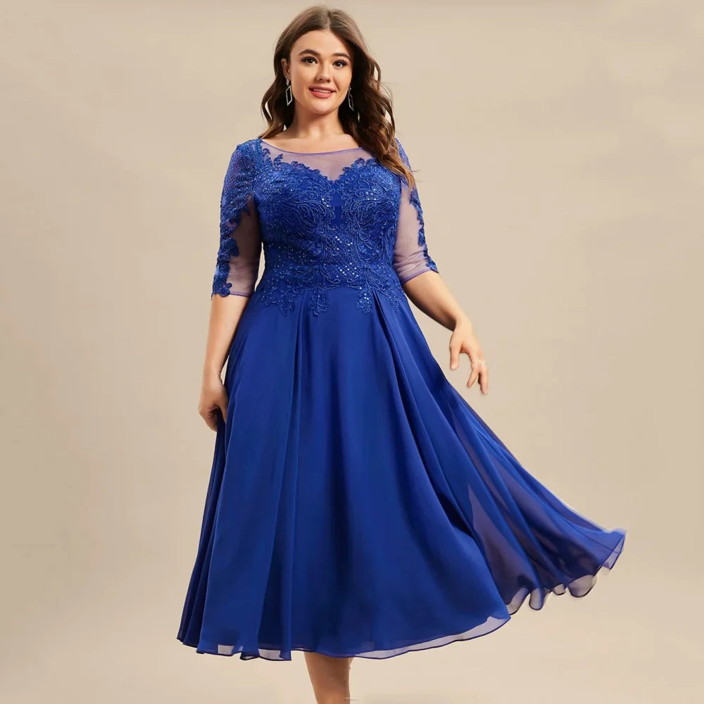 Mother Of The Bride Dress - O Neck Customized Mother of Dresses Sequined Appliques Evening Gowns Elegant A Line Bride Party Dress robes invitée mariage