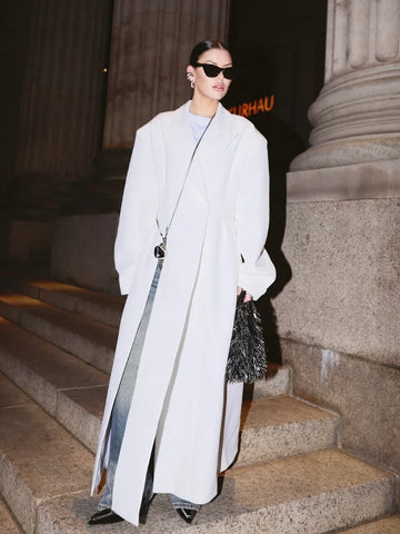 New Designer Solid Slim Women's Suit Jacket Turn-down Collar Full Sleeve Double Breasted High Split Coats Fashion Lady Outerwear