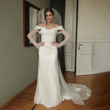 Elegant Mermaid Wedding Dress Sheath 3/4 Sleeves White Bridal Gowns Floor Length Evening Gown vestido de noiva