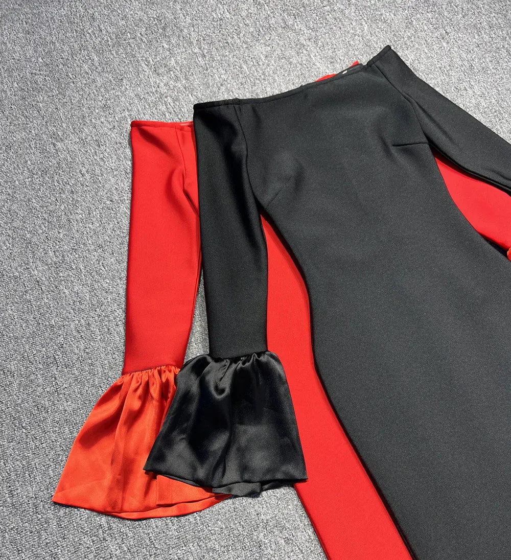 2024 Sexy Women's Bandage Long Dress with One Collar Shoulder and Horn Sleeve Bodycon Dress Cocktail Evening Party Vestidos