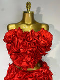 Women Sexy Strapless Red flower Top With Mini Skirt Bodycon Bandage Suit Celebrity Party Cocktail Birthday Two Pieces Set