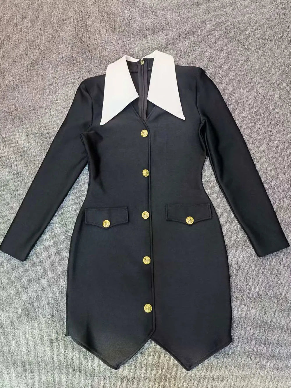 2024 Autumn Women Elegant Bandage Dress with Large Collar Long Sleeve Button Design Bodycon Asymmetric Mini Dress Party Vestidos