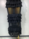Women Sexy Strapless Ruffles Long Dress Black Backless Mesh See Through Design Dresses Evening Party Cocktail Birthday Dress
