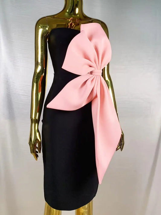 2025 Elegant Women's Bow Design Bandage Dress Strapless Sleeveless Bodycon Backless Knee length Dresses Evening Party Vestidos