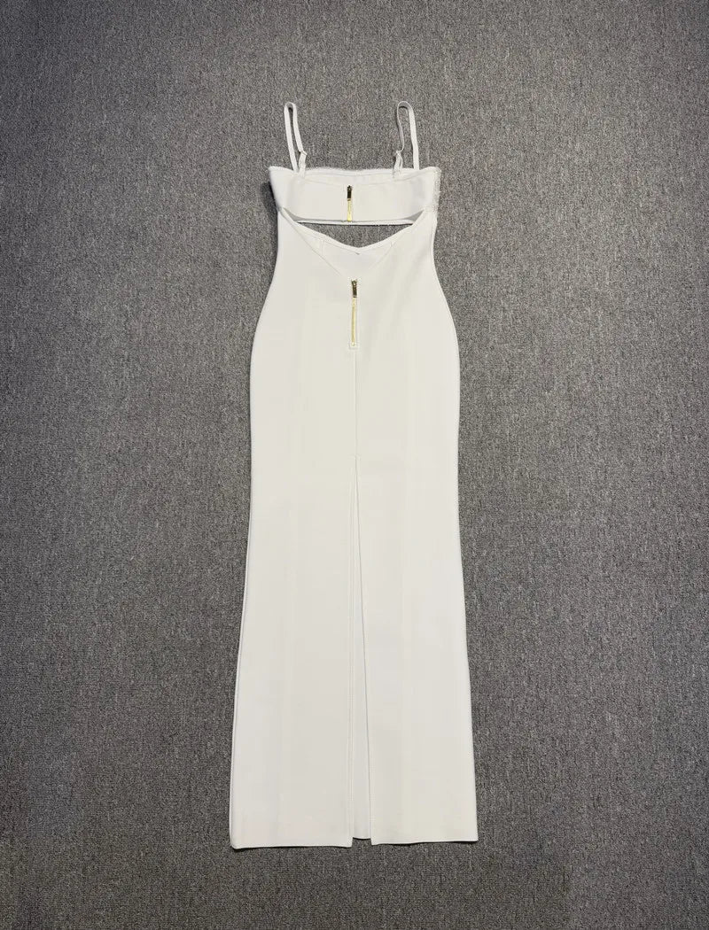 New Arrival Women Sleeveless Sexy Strap Square Collar Bodycon Long Bandage Dress Celebrate Evening Party Nightclub Outfit