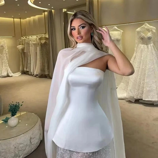 New Modern Short Wedding Dresses 2026 With Warp Strapless Satin Lace Up Bridal Party Gowns Dress Vestidos De Noiva