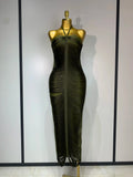 Women Sexy Celebrity Elegant Backless Halter Tassel Bodycon Bandage Dress Evening Party Luxury Birthday Wedding Guest Dress army green