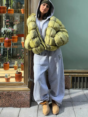 Women's Winter Coats Bright Hooded Padded Jacket Street Female Lantern Long Sleeve Loose Autumn Warm Coat New Ladies Outerwears