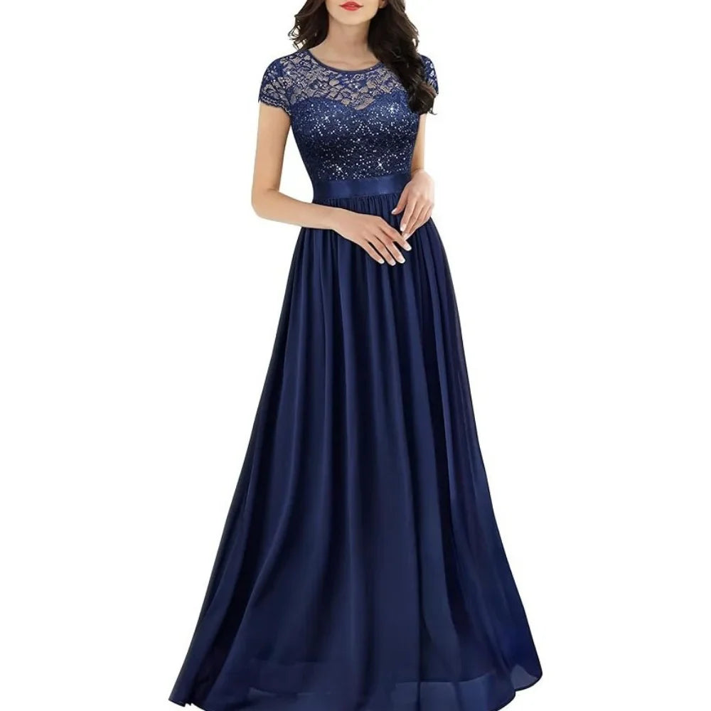 Mother Of The Bride Dress - Formal Custom Elegant Mother of Dresses O Neck Evening Gowns Sequined A Line Bride Party Dress Lace robes invitée mariage picture color