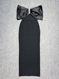 2024 Sexy Women Patchwork Bandage Dress Spaghetti Strap Rhinestone Design Shoulder Cinching Bodycon Backless Long Dress Vestidos black
