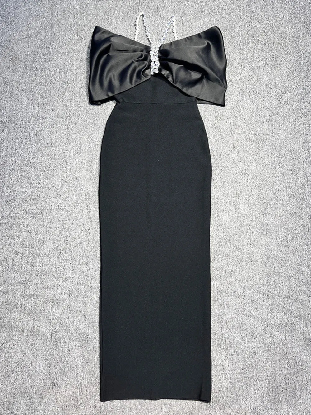 2024 Sexy Women Patchwork Bandage Dress Spaghetti Strap Rhinestone Design Shoulder Cinching Bodycon Backless Long Dress Vestidos black