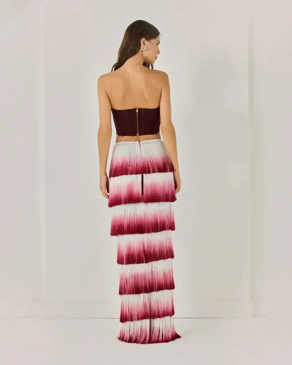 New Arrival Women Sexy Strapless Gradient Tasseles Strapless 2 Pieces Bodycon Bandage Long Dress Celebrate Birthday Party Outfit