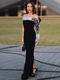 2025 Vestido Women'S Luxury Crystal Beaded Off Shoulder One Shoulder Long Sleeved Long Maxi Dress Wedding Banquet Party Gowns
