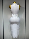 Women Sexy Turtleneck White Cut Out Midi Bodycon Bandage Dress White Elegant Evening Party Dress Luxury Birthday Dress