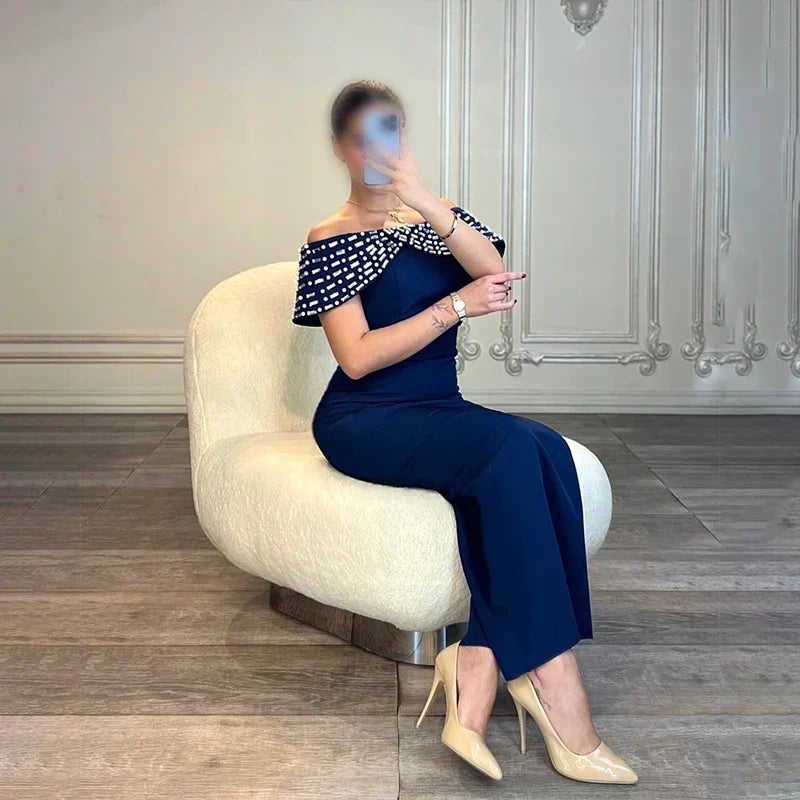 New Blue Color Women Sexy Slash Neck Off the Shoulder Shinning Crystal Bodycon Long Bandage Dress Elegant Evening Party Outfit