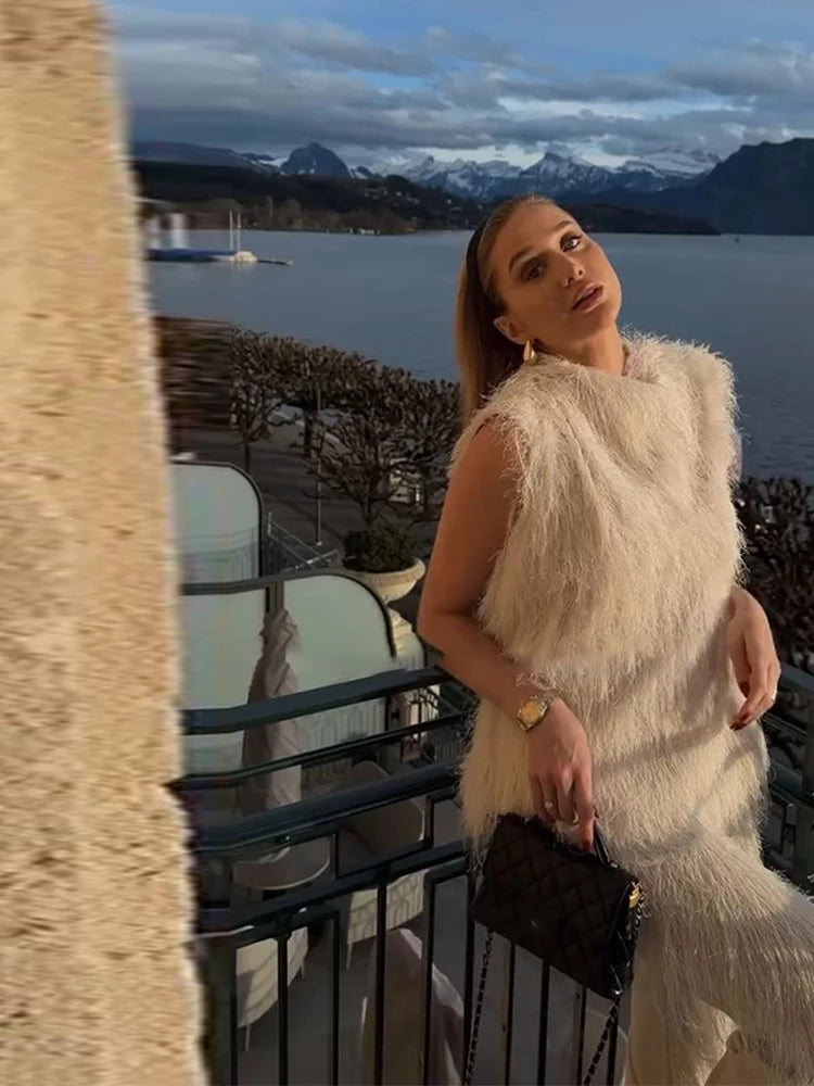 Tassel Women's Pant Sets Sleeveless O-Neck Top Female Straight Solid Pant Elegant Fashion Women's Suit Casual Chic Women Sets