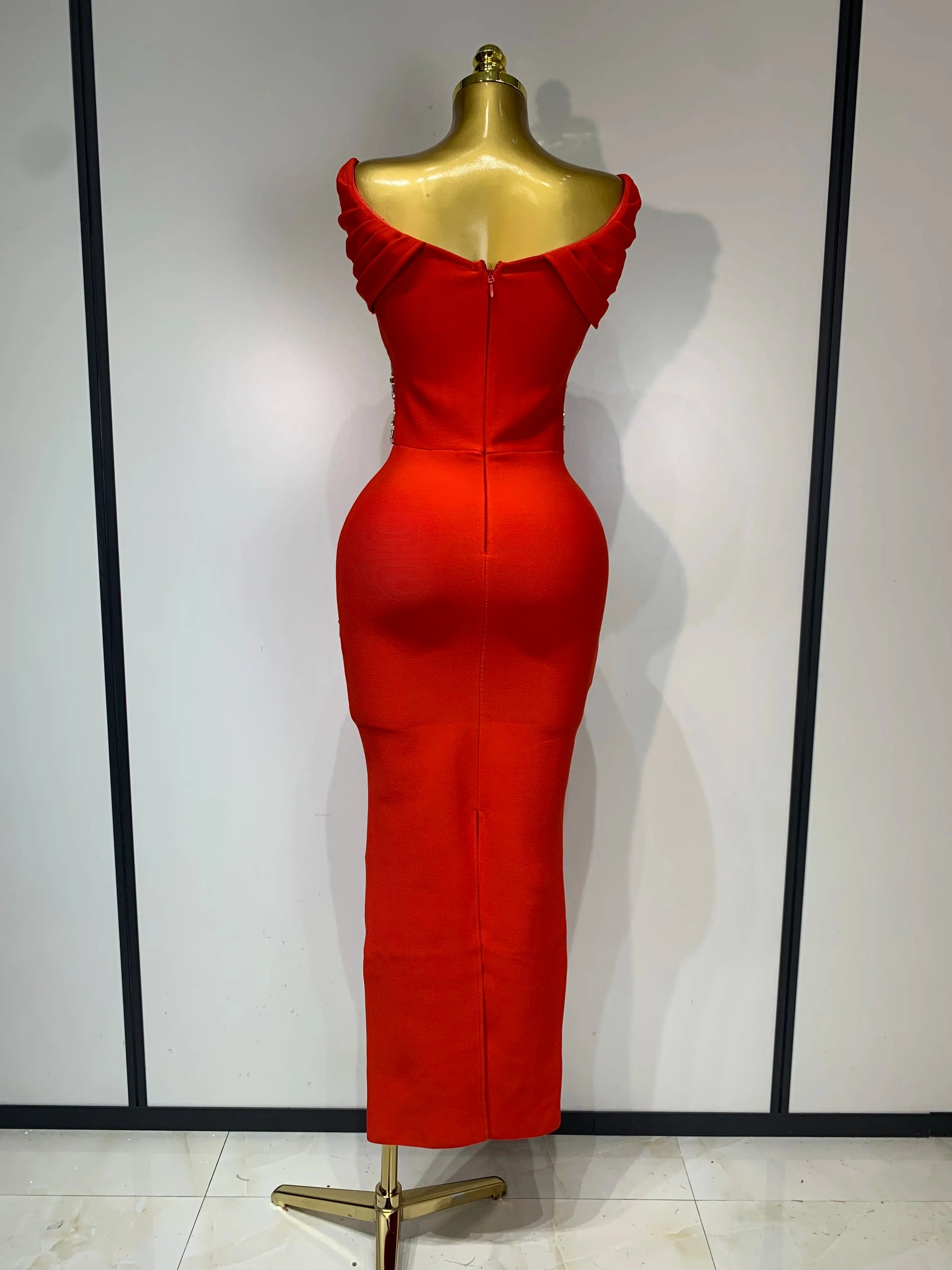 New 2025 Women Black Red Long Bodycon Bandage Dress Luxury Rhinestone Evening Party Celebrity Elegant Club Dress Vestido