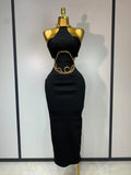 Women Sleeveless Sexy Halter Hollow Out Black Bodycon Long Bandage Dress 2025 Celebrity Elegant Party Luxury Birthday Club Dress black