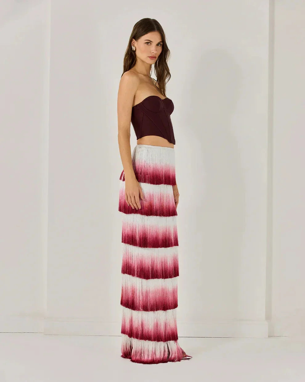 New Arrival Women Sexy Strapless Gradient Tasseles Strapless 2 Pieces Bodycon Bandage Long Dress Celebrate Birthday Party Outfit