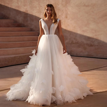 A Line Tull Wedding Dress with V Neck 2026 Bridal Gown Customized vestido largo invitada boda Roycebridal