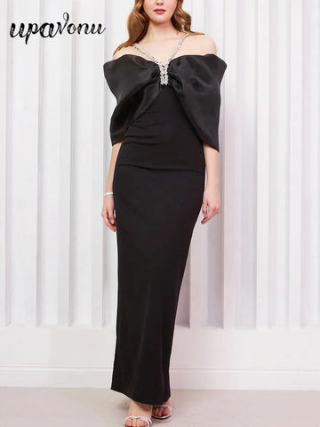 2024 Sexy Women Patchwork Bandage Dress Spaghetti Strap Rhinestone Design Shoulder Cinching Bodycon Backless Long Dress Vestidos