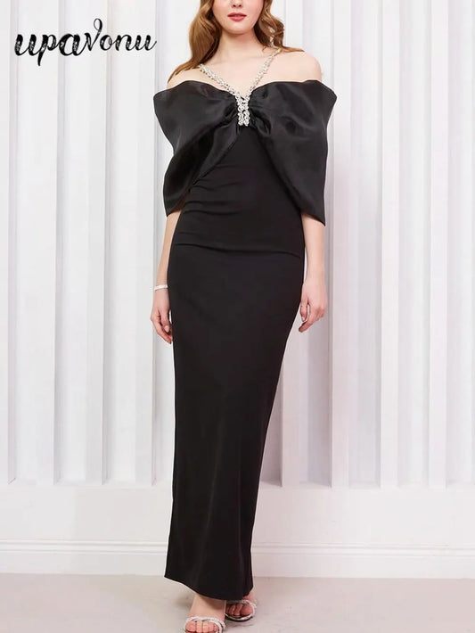 2024 Sexy Women Patchwork Bandage Dress Spaghetti Strap Rhinestone Design Shoulder Cinching Bodycon Backless Long Dress Vestidos