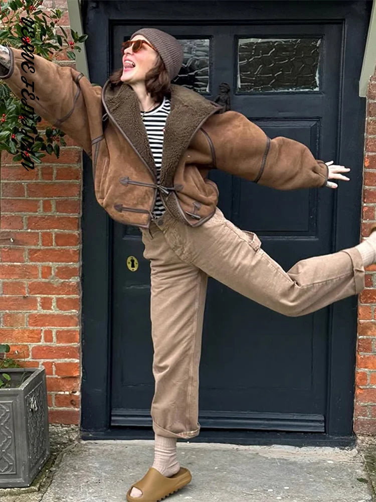 Women's Winter Coat Hooded Leather Patchwork Loose Fitting Bomber Jackets Autumn 2025 Female Long Sleeve Coats Ladies Outerwears