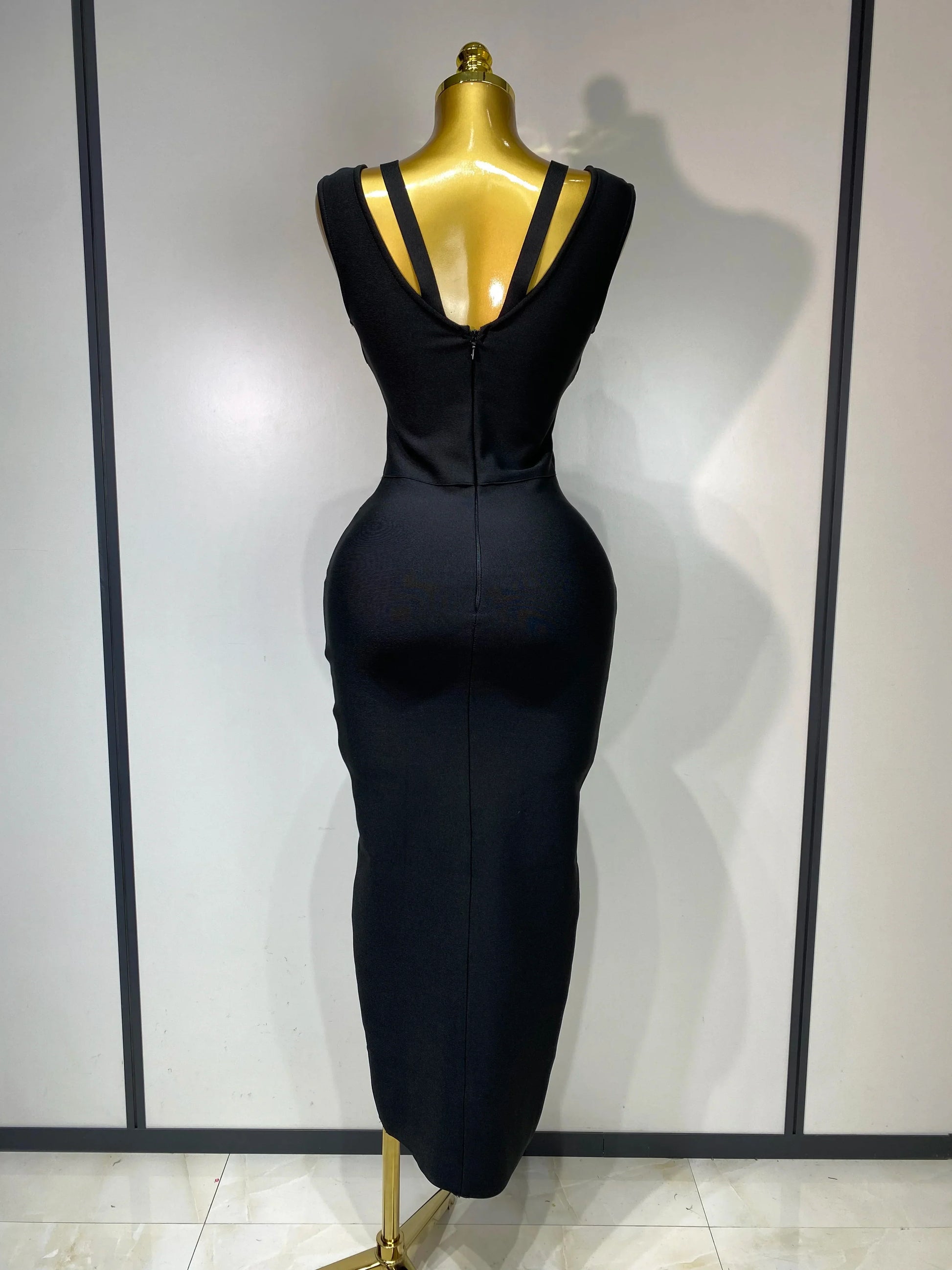 Women Black Elegant Bandage Dress Sexy Sleeveless Bodycon Evening Party Club Luxury Birthday Dress Wedding Guest Gown