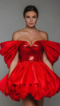 New Spring Red Color Women Sexy Strapless Ball Gowm Mini Shinning Sequins Dress Celebrate Birthday Party Christmas Dress