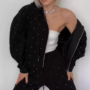 Black Sport Suits for Women Zipper Hoodie And Pants Set Polka Dot 2 Piece Sets Sportswear Casual Outfit Tracksuit for Women