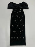 2024 Sexy Women's Water Diamond Design Bandage Dress with One Collar Shoulder Sleeve Bodycon Long Dress Evening Party Vestidos black
