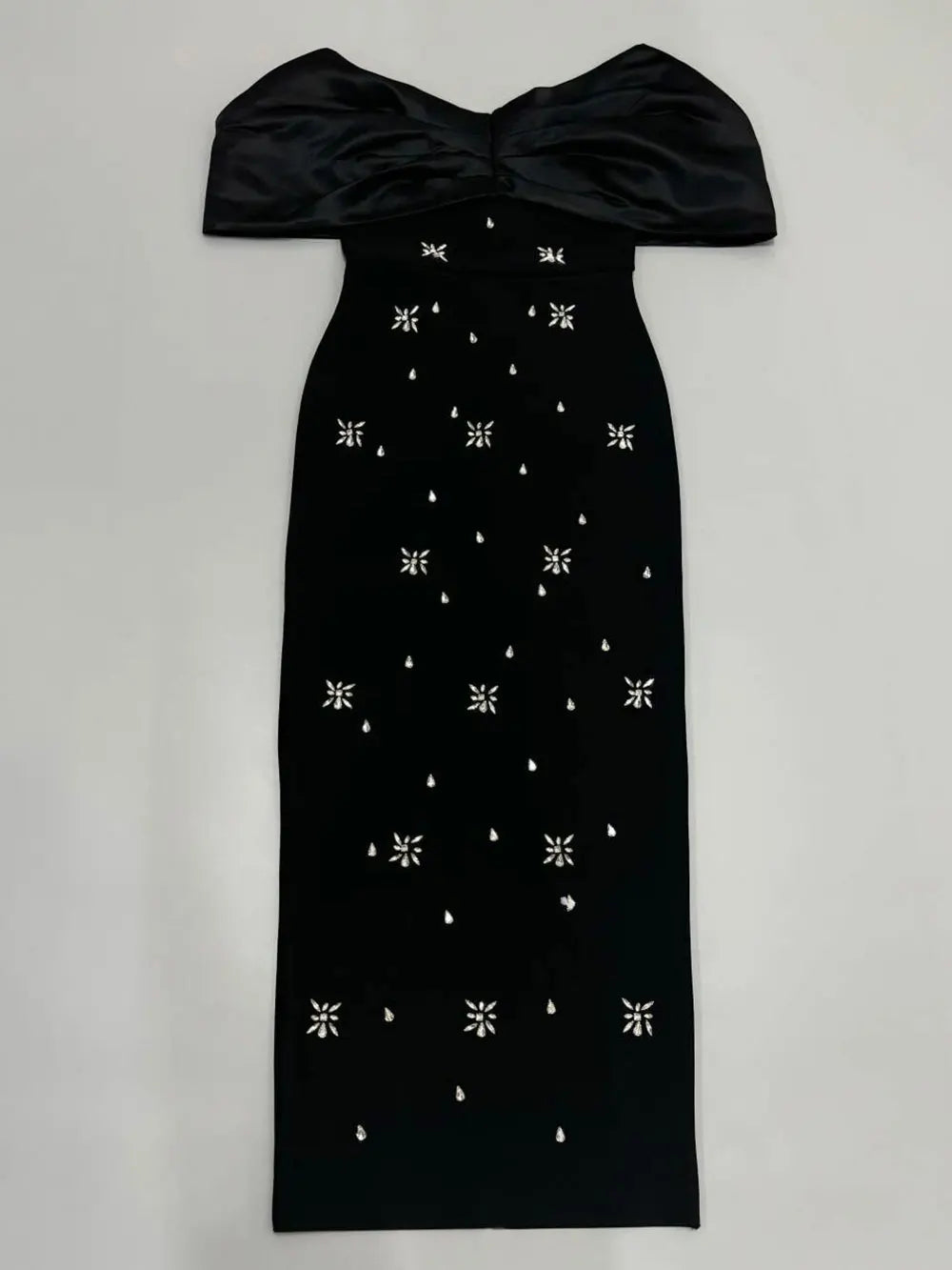 2024 Sexy Women's Water Diamond Design Bandage Dress with One Collar Shoulder Sleeve Bodycon Long Dress Evening Party Vestidos black